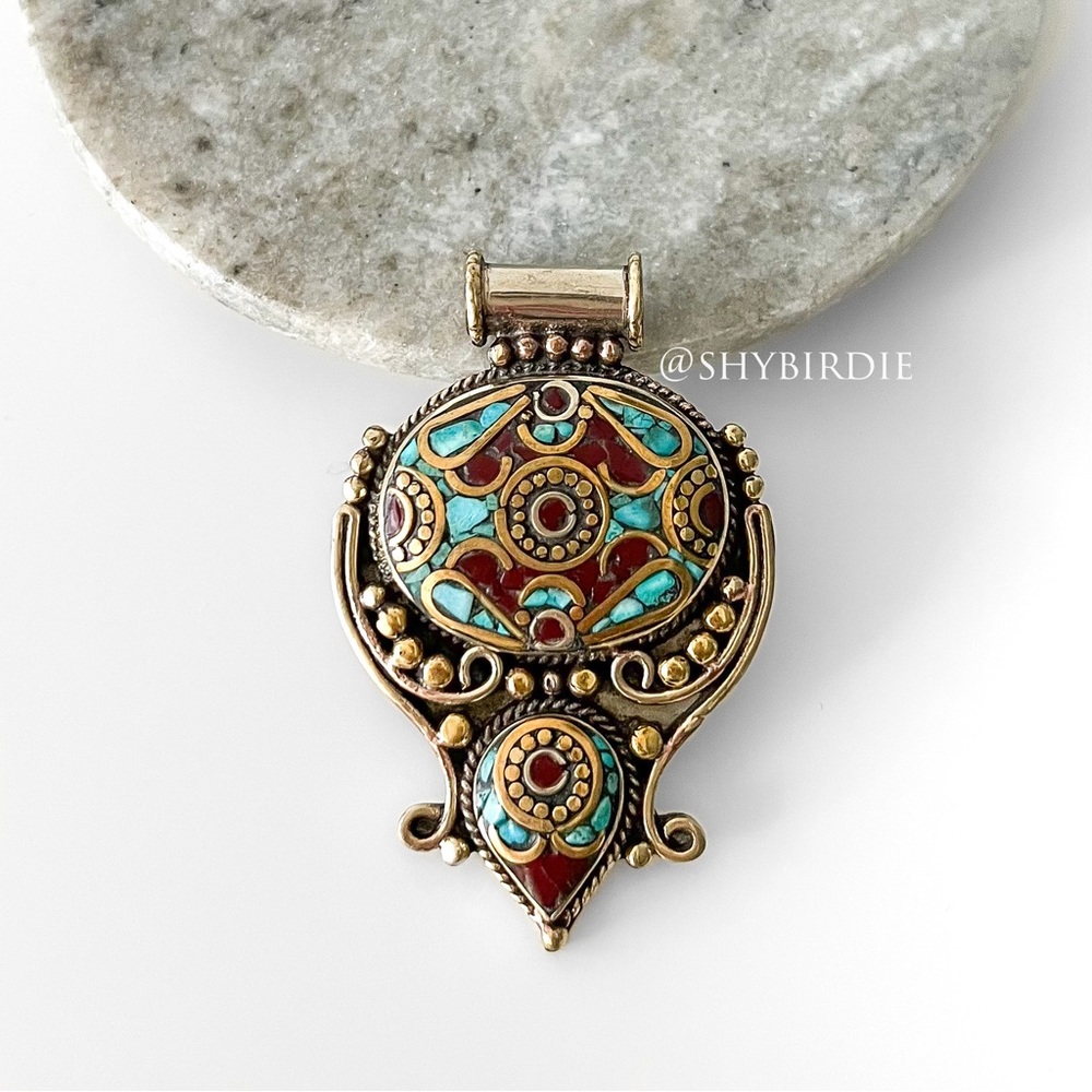 NEW Tibetan Artisan Handcrafted Mandala Pendant, Turquoise & Coral